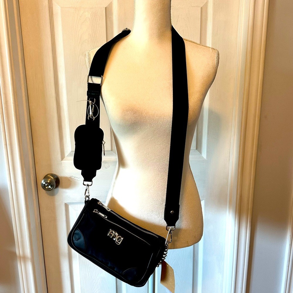 Madden Girl Black Crossbody Bag with Chain and Silver Accents NWT